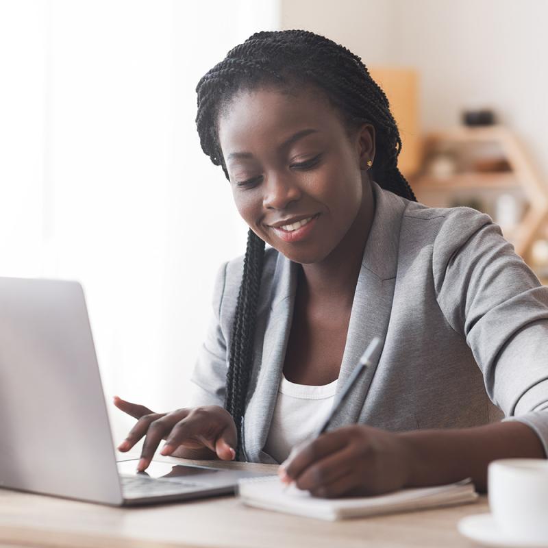 Business student works at her laptop