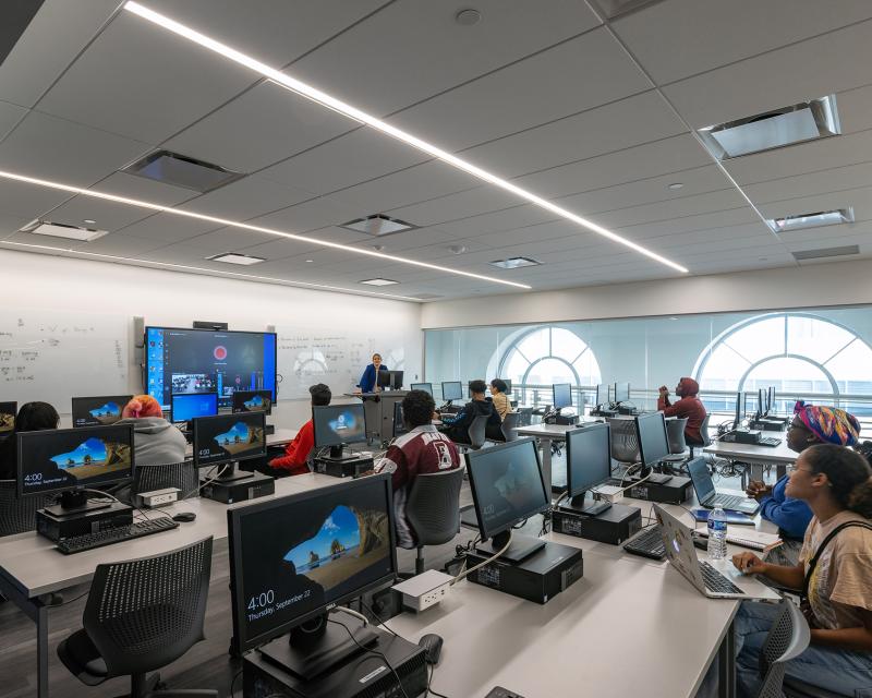 Students in a classroom with computers