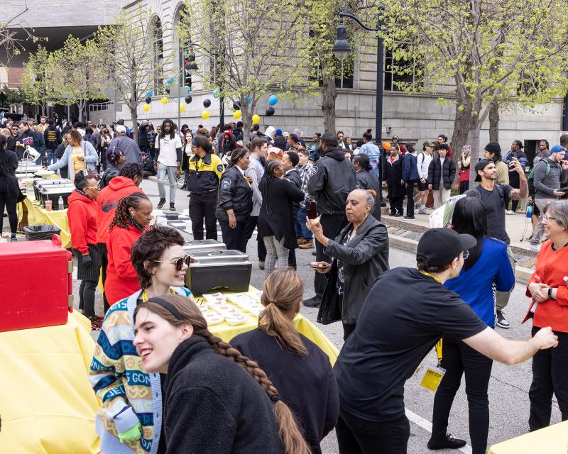 crowd gathered on 17th street