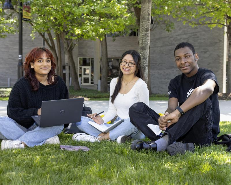 Group of students sitting and working together